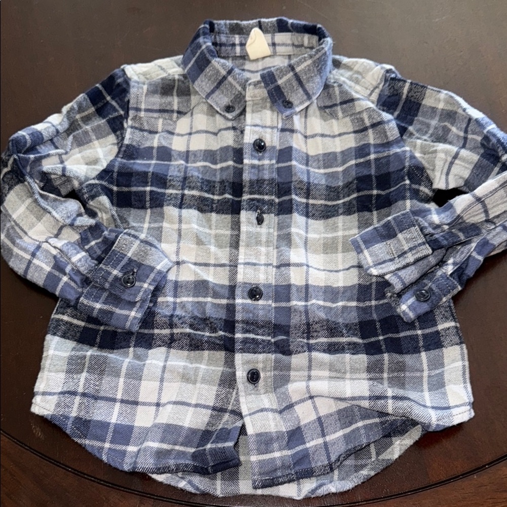 GAP Kids Navy and Gray Checkered Button-Up Shirt